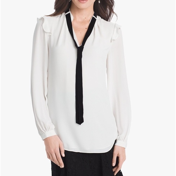White House Black Market Velvet Tie Blouse Sz 10 - Picture 1 of 5